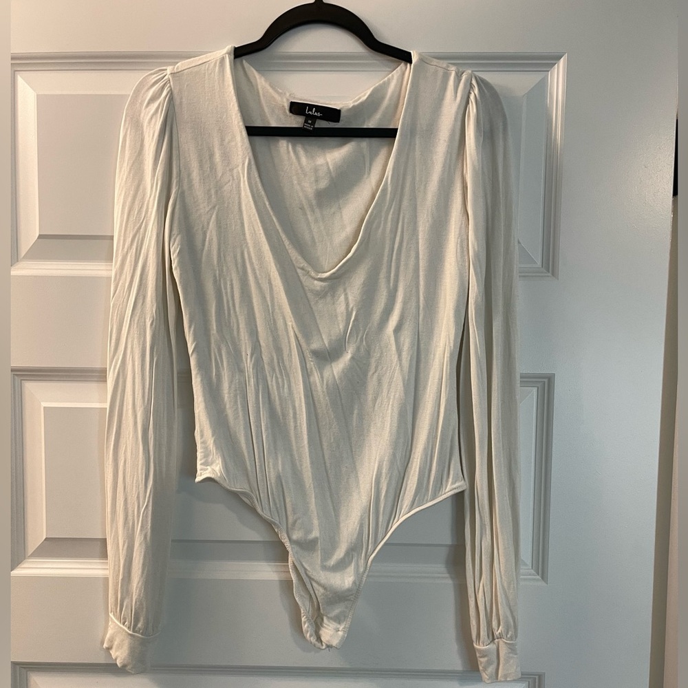 White deep v bodysuit